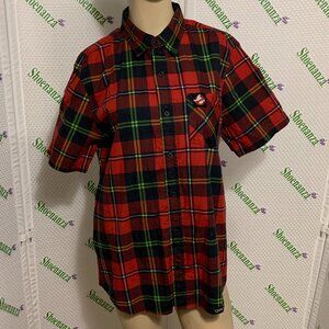 Middle Of Beyond Button Down Shirt Ghostbusters Halloween MOB Plaid Red Mens M